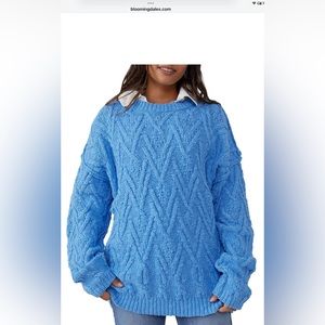 Free People Isla Cable Knit Oversized Sweater In Marine Blue, Size XL $148